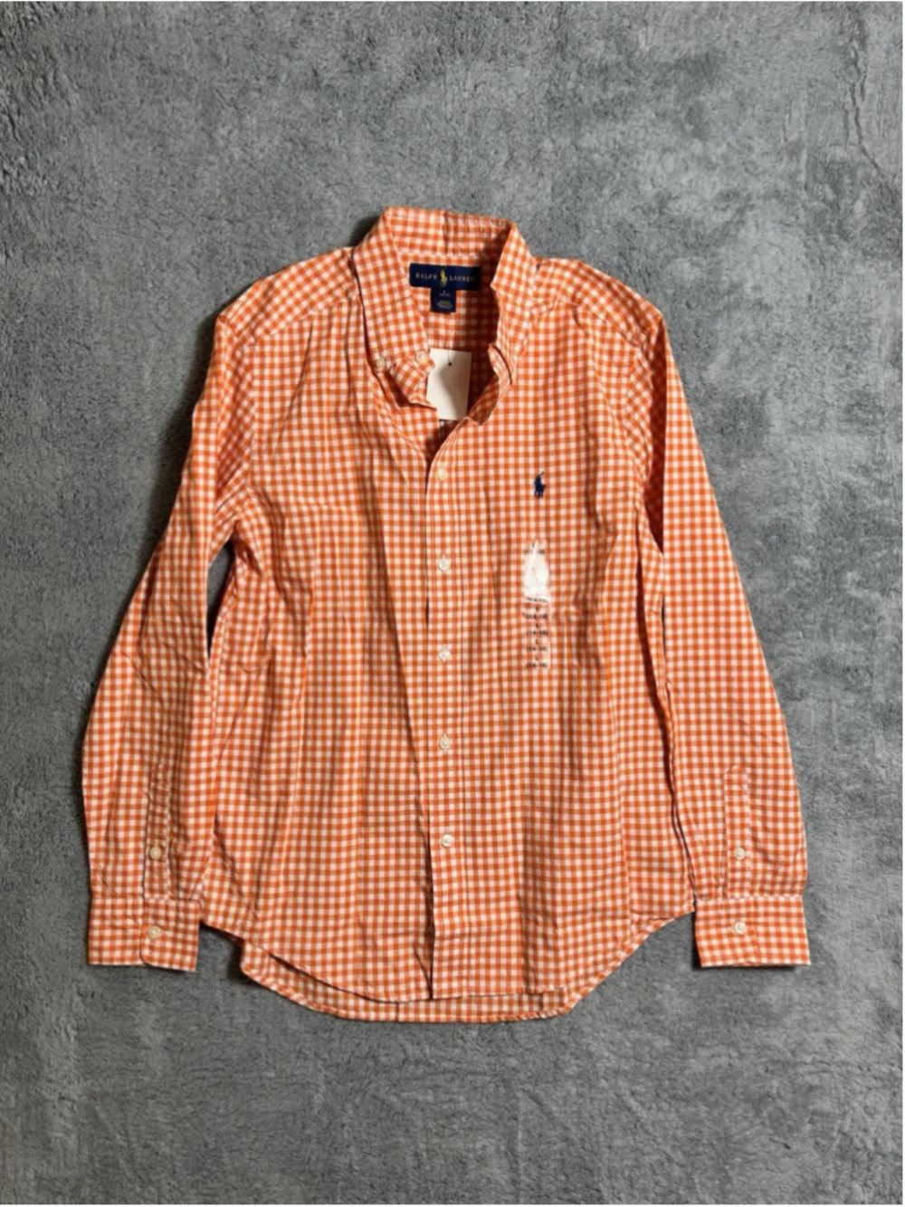 Ralph Lauren Shirt Boys Size Large 14-16 Orange Gingham Checkered Button Preppy